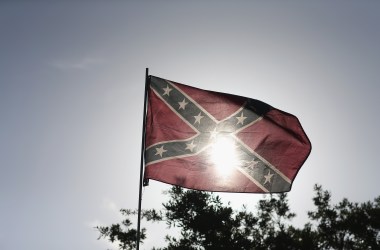 A Confederate flag during a rally to show support for the American and Confederate flags.