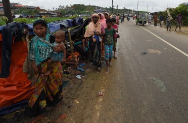 Rohingya Muslim refugees camp on a road near the Bangladehsi district of Ukhia on September 19th, 2017.